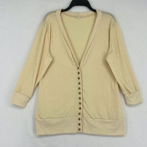 Steven McQueen Womens XL Snap Front Knit Cardigan Cream Deep V-Neck 3/4 Sleeves